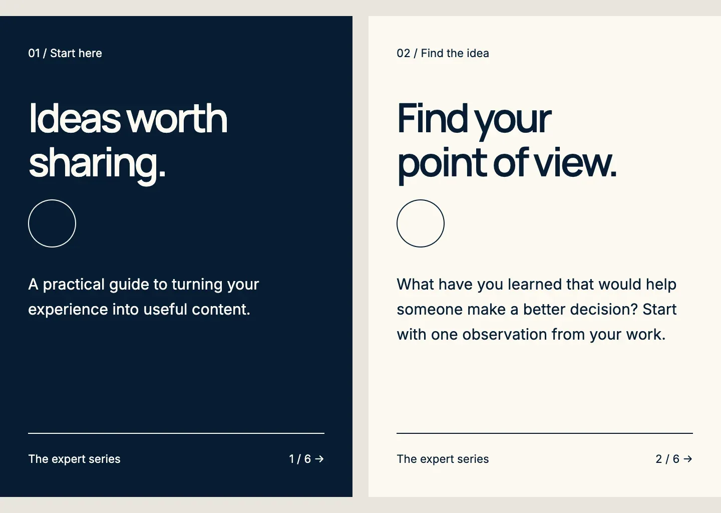 The first two slides of the studio carousel about sharing useful ideas.