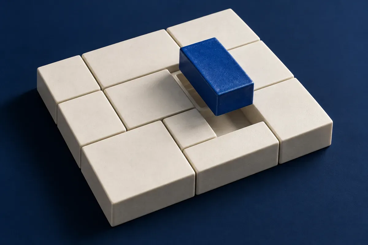 A sapphire module lifted from an ivory grid, illustrating a focused website improvement.